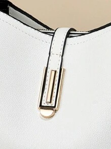 Fashion Solid Color Women Handbag, Women Chain Strap Crossbody Bag, Women PU Leather Shoulder Bag And Wallet, Bucket Wallet - White - View 9