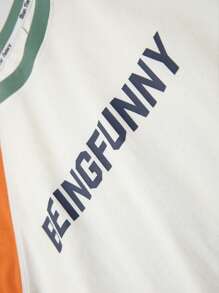 zosee Kleine Jungen Sommer 2024 neues Kontrastfarben Kurzarm Lässig T-Shirt mit Buchstaben Muster