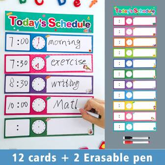 Lachilly 12 Pcs Daily Routines Schedule Cards, Schedule Pocket Chart Add-Ons, DIY Visual Schedule For Toddlers, Classroom Decoration Teacher Supplies Educational Toys School, Student,Stationery,School Supplies,Kids Educational Toys,Classroom Decor,Weather Chart