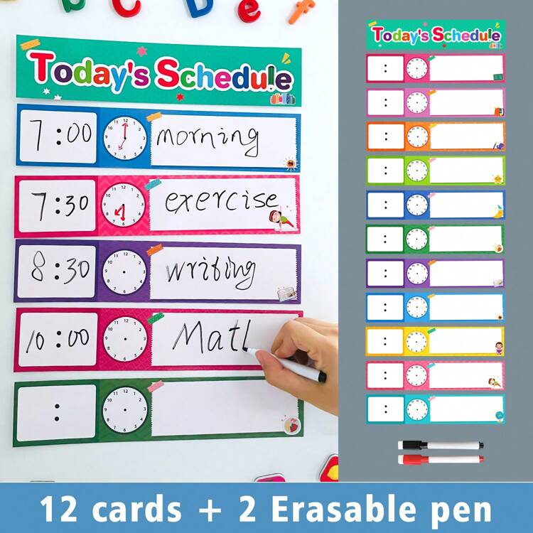 12-pcs-daily-routines-schedule-cards-schedule-pocket-chart-add-ons-diy-visual-schedule-for-toddlers-classroom-decoration-teacher-supplies-clearance-educational-toys-school-student-stationery-school-supplies-shein-usa