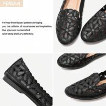 Women's Floral Ballet Flats For Women Black Beige Slip On Flowers PU Leather Round Toe Dress Shoes
