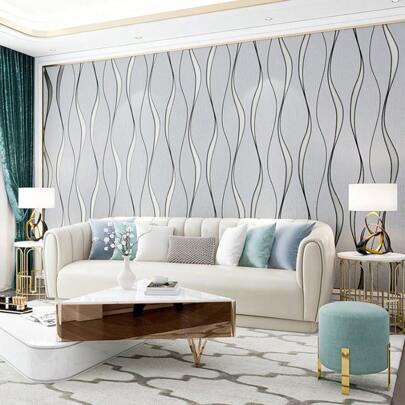 1卷灰色條紋無紡布壁紙,凸起紋理,材質適用於客廳臥室電視背景