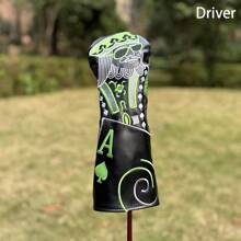Poker Một tấm bọc đầu câu lạc bộ gôn thêu cho người lái xe hybrid Vỏ gỗ Fairway Vỏ bọc đầu gậy đánh gôn và câu lạc bộ gôn Vỏ đầu sắt - màu đen - Xem 2
