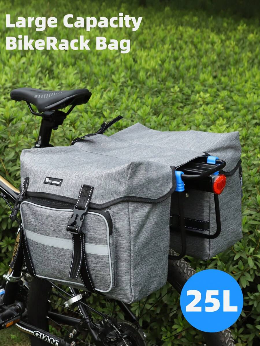 1pc West Biking Bike Carrier Bag, 25l Large Capacity Rear Rack Bag For Mountain Bikes, Double Side Bag With Seat Cushion - Grey - View 1
