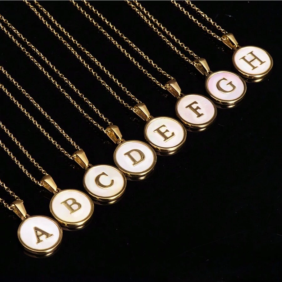 1pc 18k Gold Plated Titanium Steel Necklace With Seashell Pendant, A To Z Alphabets Personalized Necklace Best Gift For Daughter And Suitable For Women - Gold - View 1