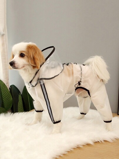 1pc PU 4-Leg Hooded Waterproof Dog Raincoat, Outdoor Pet Dog Rain Poncho