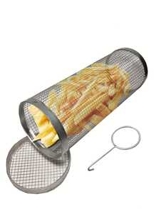 1pc Stainless Steel Portable Barbecue Barrel With Rolling Cooking Basket/Grill Rack/Barbecue Net For Outdoor Use - Silver - View 10
