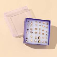 18pairs/Set Random Mini Plastic Ear Studs Set - Gold - View 5