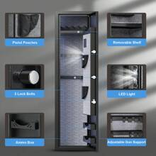Kavey Biometic Fingerprint Gun Safe Cabinet, Safe For Rifles And Shotguns Quick Access 3-5 Gun Cabinet With Fingerprint Lock And Pistol Lock Box, Backlit Keypad
