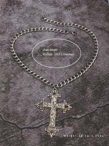 Vintage Gothic Style Big Cross Necklace, Floral Cross Necklace, Gothic Hip Hop Chain Necklace For Women And Men