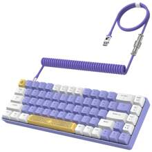 YINDIAO T8 Tastiera da gioco al 60%, 68 tasti, compatta, cablata, mini tastiera meccanica con retroilluminazione RGB a 18 cromature, interruttore blu/interruttore rosso/interruttore marrone, cavo tastiera a spirale USB-C, per PC/PS4 - Bianco Viola – Interruttore Blu - Visualizzare 1