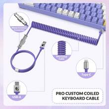 YINDIAO T8 Tastiera da gioco al 60%, 68 tasti, compatta, cablata, mini tastiera meccanica con retroilluminazione RGB a 18 cromature, interruttore blu/interruttore rosso/interruttore marrone, cavo tastiera a spirale USB-C, per PC/PS4 - Bianco Viola – Interruttore Blu - Visualizzare 4