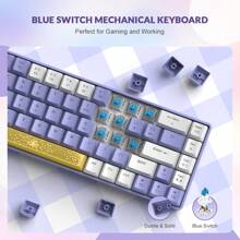 YINDIAO T8 Tastiera da gioco al 60%, 68 tasti, compatta, cablata, mini tastiera meccanica con retroilluminazione RGB a 18 cromature, interruttore blu/interruttore rosso/interruttore marrone, cavo tastiera a spirale USB-C, per PC/PS4 - Bianco Viola – Interruttore Blu - Visualizzare 6