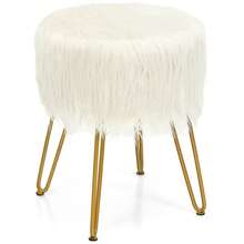 Faux Fur Vanity Stool Chair With Metal Legs For Bedroom And Living Room - 白色 - 查看 1