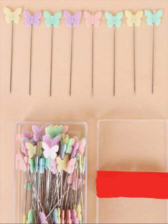 約100入手工縫製拼布夾、花形針、按鈕、珍珠、針、蝴蝶領結套裝