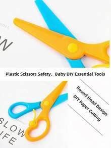 Office Safety Scissors, Hand Paper Cutting Scissors, Anti-Pinch Elastic Plastic Round Head Small Scissors For Art And Craft - Blue+Orange - View 6