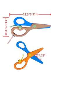 Office Safety Scissors, Hand Paper Cutting Scissors, Anti-Pinch Elastic Plastic Round Head Small Scissors For Art And Craft - Blue+Orange - View 2