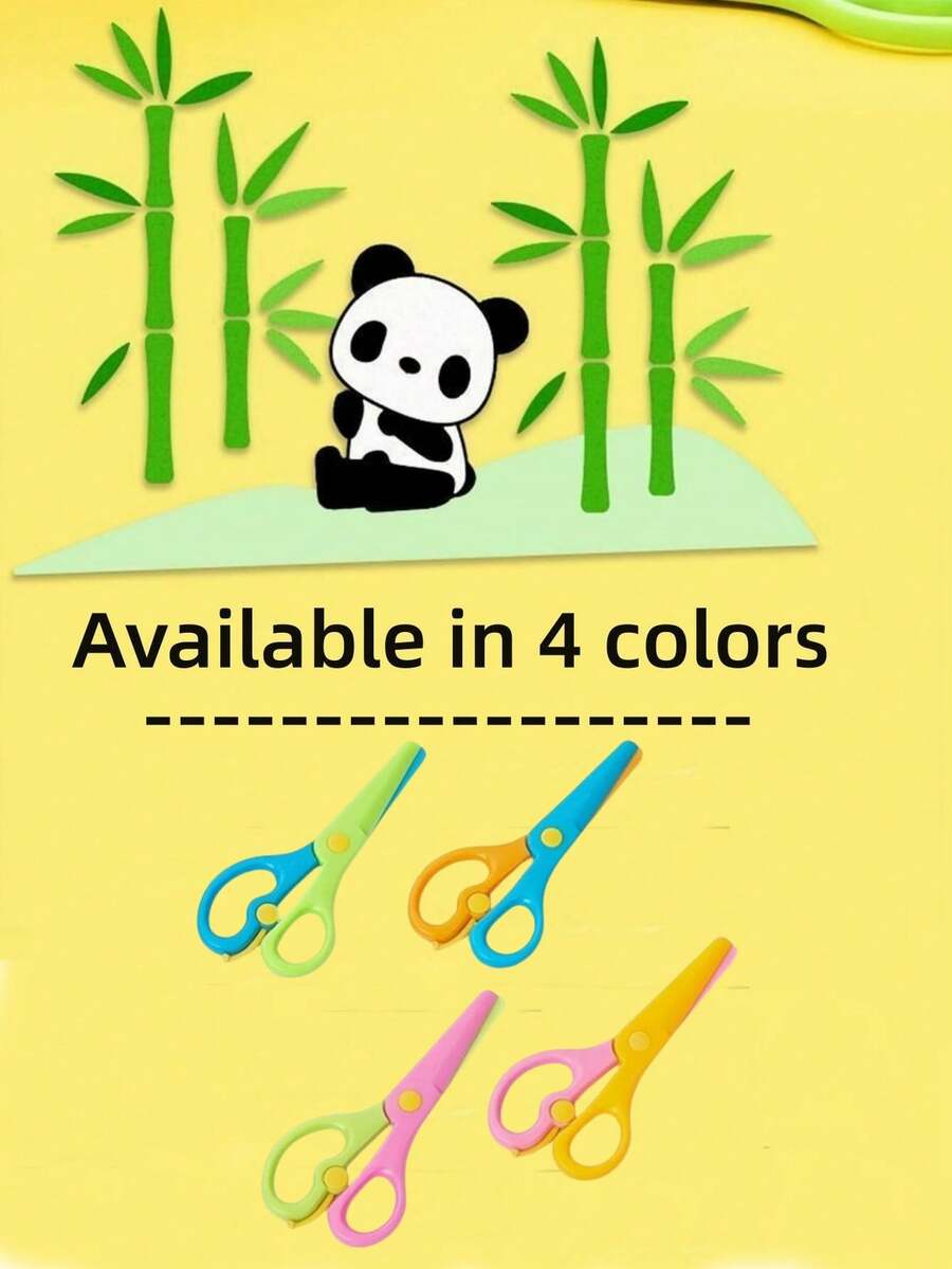 Office Safety Scissors, Hand Paper Cutting Scissors, Anti-Pinch Elastic Plastic Round Head Small Scissors For Art And Craft - Blue+Orange - View 1