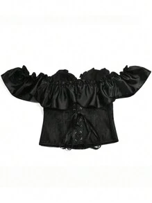 2025新款女式蒸汽朋克塑料骨架系带荷叶边提花滑稽花式连衣裙紧身胸衣修身腰带上衣健身配件腹部瘦身束腹带，腰带腹部瘦身束腹带 - 黑色 - 查看 7