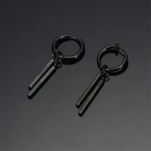 1 件钛钢男士耳夹，独特个性化双杆矩形耳坠耳环