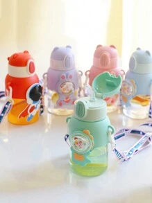 goodfell 1只兒童便攜帶帶水瓶,夏季可愛的熊狀塑料杯,防震吸管杯,兒童水壺