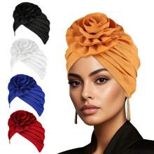 Elegant Turban Cap Solid Color Big Flower Head Wrap For Chemo Hats For Women Girl Bonnet Hair Bonnet Turban