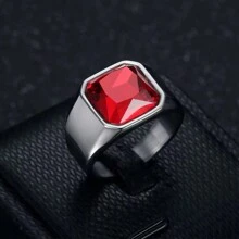1件装奢华不锈钢首饰，几何红蓝黑立方氧化锆戒指，男士商务风配饰，周年纪念/派对礼物 - 戒指 - 查看 25