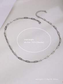 Vintage Gothic & Punk Style Square Paper Clip Design Chunky Chain Clavicle Necklace, Unisex Jewelry Gift, Silver Stainless Steel Fashionable Ins-Style Collarbone Chain For Men & Women