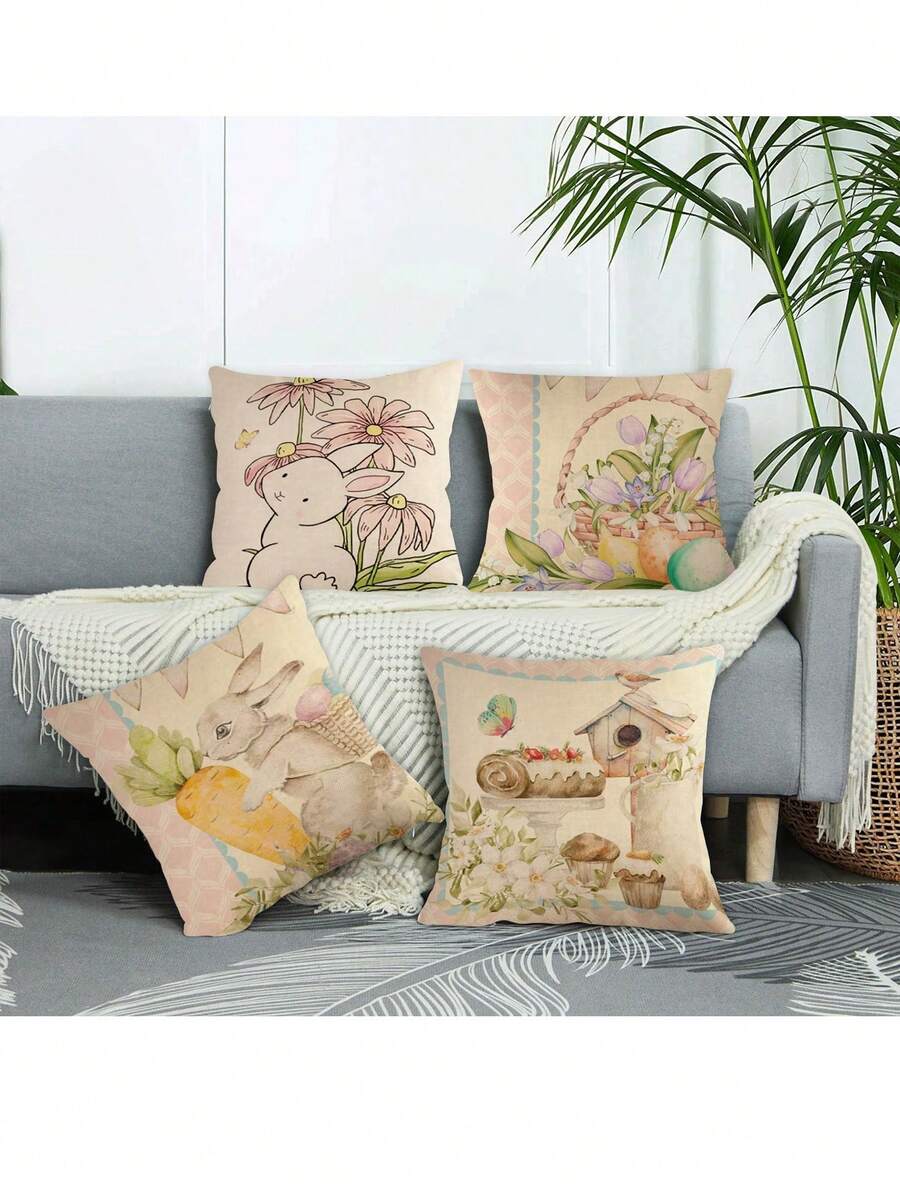 4 cái/bộ lễ Phục sinh Thỏ , Trứng , Củ cà rốt & Rổ In Gối trang trí Che phủ ( Gối Không bao gồm ) Đối với Gia đình Sofa Đồ trang trí - Hồng - Xem 1