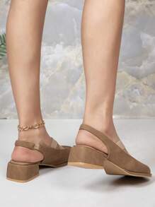 2024 春夏复古交叉绑带芭蕾舞凉鞋，女式玛丽珍鞋，方头，踝带，低鞋面，粗跟 - 卡其色 - 查看 5