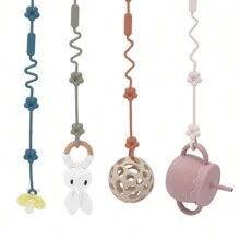 4pcs/Set Teething Silicone Chew Toy Strap, Baby Pacifier Chain, Baby Soother Toy Holder - Multicolor - View 1