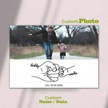 1pc Canvas Wall Art With Custom Photo, Kid's Name And Date Daddy And Me Hand Drawn Fist Bump Design Father's Day Gift Funny Birthday Gift For Dad From Daughter Son Modern Artwork Painting Framed 4 Sizes Optional Canvas For Living Room Bedroom Bathroom Dinning Room Home Office Wall Decor Gifts Graduation