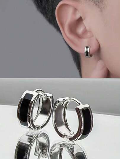 1pair Fashionable Men's American Hip Hop Style Earrings With Flashy Sparkles, Unique Design And Versatile High-Grade Feeling