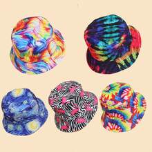 Boho 1入組塗鴉火烈鳥印花時尚可反轉漁夫帽，適合日常穿著（隨機圖案） - 彩色 - 查看 1