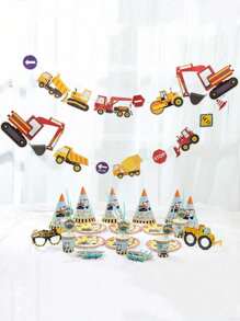 15pcs/Set Construction Vehicle Theme Birthday Party Supplies Including Flags For Decoration - Multicolor - View 3