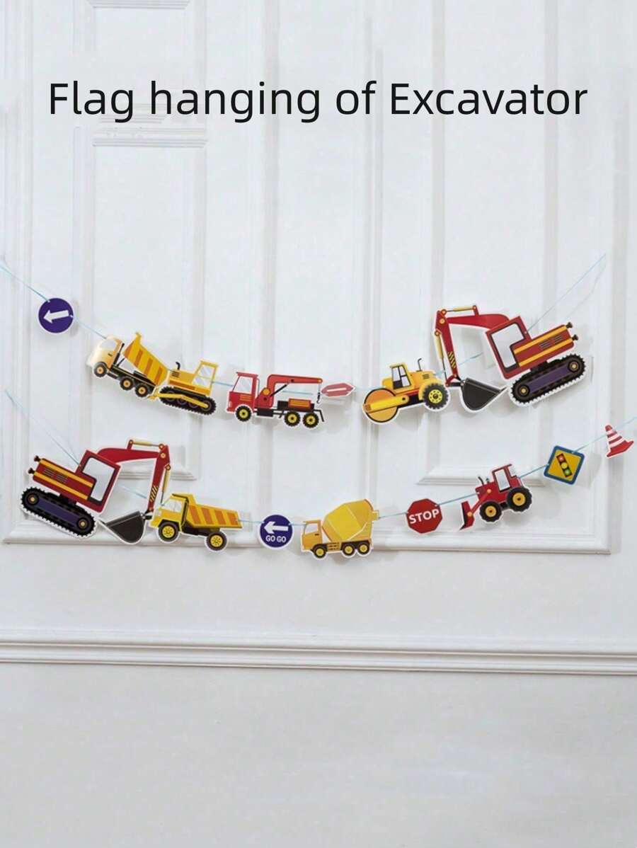15pcs/Set Construction Vehicle Theme Birthday Party Supplies Including Flags For Decoration - Multicolor - View 1
