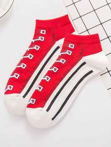 1雙女士帆布鞋形短襪,具有大學風格和創意設計,進口有趣新奇襪子 - 紅色 - 查看 3