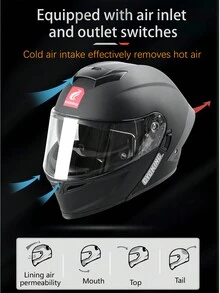 Cycking 摩托车模块化头盔 - 全盔摩托车头盔，带翻盖式双遮阳板，经 DOT 认证，男女款摩托车街车 ATV 头盔 - 黑色 - 查看 8