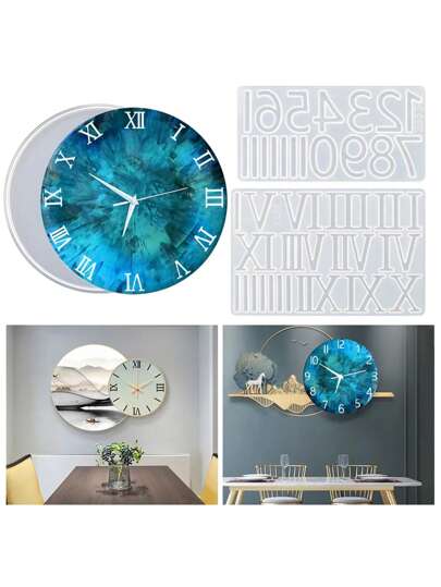 1 Pc Silicone Resin Clock Arabic Numerals Mold, Roman Numerals Wall Hanging Clock Silicone Molds For DIY Art Craft Making Wall Hanging Ornaments Home Decor Handmade