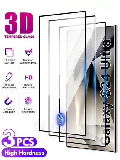 3 Pcs Full Cover Curved Tempered Glass Compatible With Samsung Galaxy Full Coverage Easy Install High-Definition Clear, Bubble-Free, Scratch And Shatter Resistant Tempered Glass Screen Protector Ultra-High Definition Gift For Birthday/Easter/Presidents Day/Christmas/Family/Friends/Boy/Girlfriend Gift For Birthday, Family, Friends Phone Screen Protector, Phone Accessories Waterproof Shockproof Anti-Fall Scratch Resistant Anti-Fingerprint