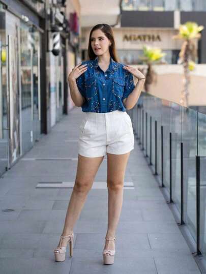 Short pinzas tiro alto cintura push up