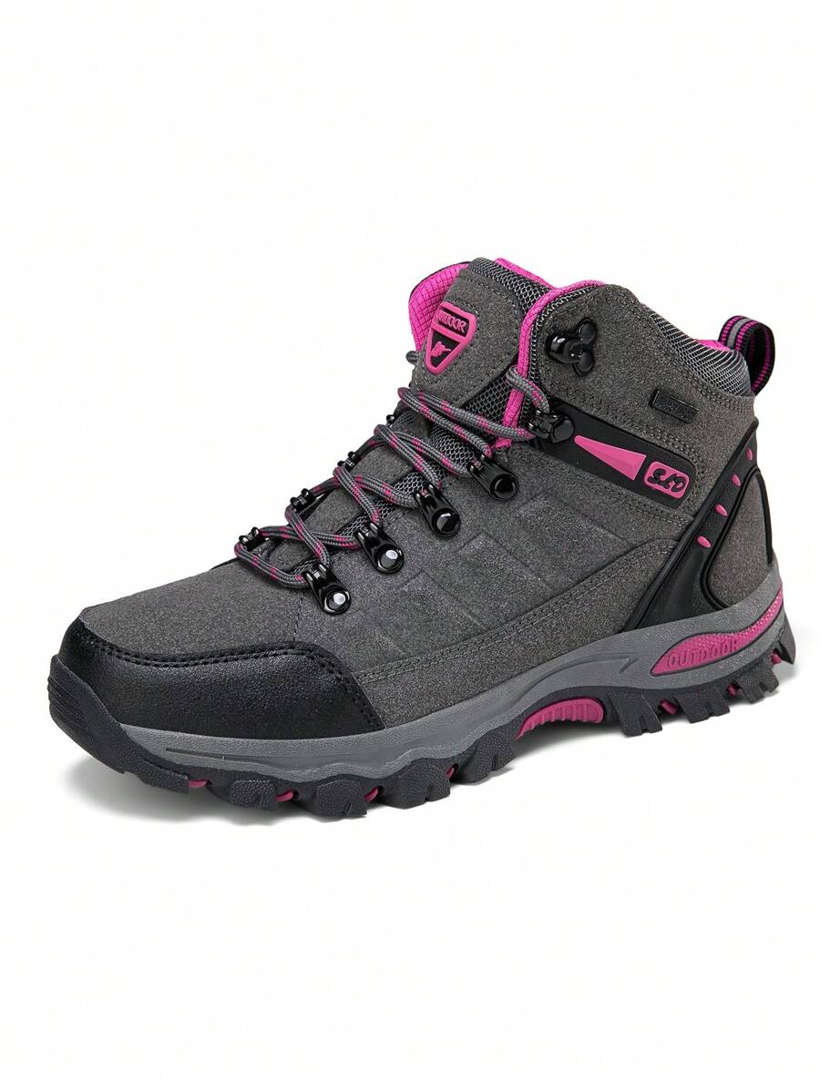 Couples' Anti-Slip Breathable High-Top Climbing Shoes For Outdoor Spring And Autumn, Men's Sports Shoes, Women's Hiking Shoes, Grey And Pink