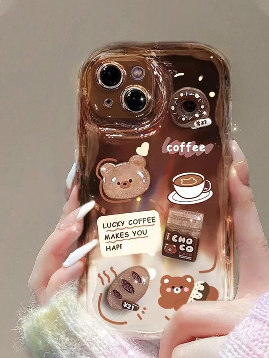 Fall Phone Case Apple Teddy Bear Cute Cartoon Bear Design Creamy Wavy Wave Handmade Sticker Accessory Soft Phone Case Cover, Compatible With IPhone 15pro Max/13/14/11/12 And For 11t/11pro/A134g A22 A21s/A32/A51/ A514g A52 S22 Ultra A335g Redmi10 Redminote114g Redmi11lite A53tpua14 /A23/S23ultra Waterproof Shockproof Anti-Fall Scratch Resistant - Multicolor - View 1
