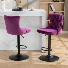 2/4/6 Piece Set Adjustable Swivel Bar Stools, Dining Bar Chairs With Velvet Tufted Back, Metal Base, Footrest For Home Bar, Dining Room, Kitchen Island. - Purple - View 3