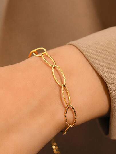 1pc Stainless Steel Bar-Shaped Asymmetrical Design Bracelet, Minimalist Style, Unisex