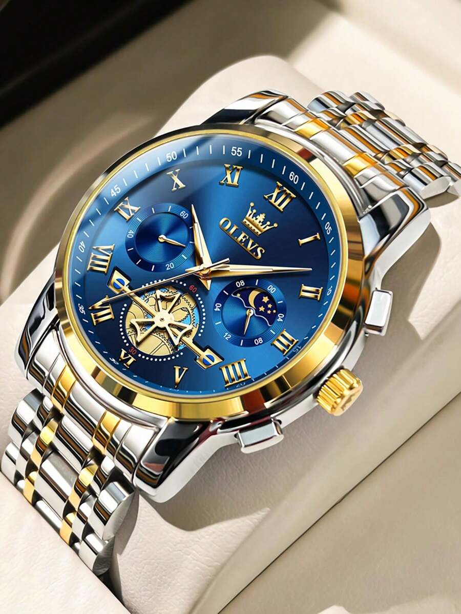 OLEVS. OLEVS Men's Watch Analog Quartz Movement Business Stainless Steel Waterproof Luminous Chronograph Day Date Luxury Dress Business Big Face Rome Number Diamond Dial Male Wrist Watches - Nhiều màu - Xem 1