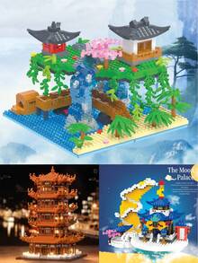 1Set Classic Waterfall Ancient Miniature Building Blocks, Heavenly Palaces, Tower Designs, Tabletop Decorations For History Enthusiasts, Meaningful Building Block Gifts - Multicolor - View 8