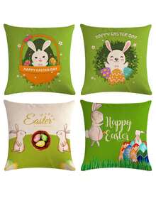 4入組/套聖派翠克節、復活節、兔子、三葉草、綠帽圖案裝飾枕套,不含枕頭心,非常適合家庭客廳沙發裝飾 - 橘色 - 查看 5