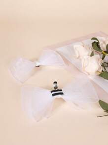 1 双白色 3 层网眼蝴蝶结设计鞋夹，休闲百搭 DIY 可拆卸鞋饰配件，适用于高跟鞋和平底鞋 - 白色 - 查看 7