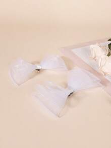 1 双白色 3 层网眼蝴蝶结设计鞋夹，休闲百搭 DIY 可拆卸鞋饰配件，适用于高跟鞋和平底鞋 - 白色 - 查看 4